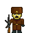 Pixel art of a figure in brown military attire holding a rifle, wearing a hat with a yellow emblem.