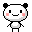 Six pixel-art panda faces with black ears, white bodies, and pink cheeks displayed in two on a gray background