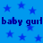 Blue background with scattered dark blue stars and repeated pixelated text reading 'baby girl baby girl' in two horizontal bands.