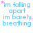 Light blue text reads "im falling apart im barely breathing" with pink stars scattered across a white background, animated to shift star positions.