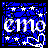 Animated contact sheet of 8 frames showing a blue starry background with white 'emo' text and shifting decorative elements.