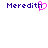 Pixelated text 'Meredith' in purple with a pink heart replacing the 'h' in the left instance, and plain purple text 'Meredith' on the right.