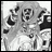 Pixelated grayscale image of a character with spiky hair and circular eyes, alongside text reading "AnimeIM" and "com" on a black background.