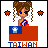 Pixel art animation of a cartoon girl with brown pigtails behind a Taiwan flag, showing star color changes across frames.