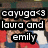 Group of people in red and blue shirts with overlaid text labels, some showing <3 symbols.