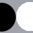 Animated sequence of black-and-white circular icons showing progressive transitions from solid black to yin-yang symbol with white and black halves and two small dots.