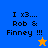 A split-screen buddy icon with blue and orange sections displaying text "I x3... Rob & Finney !!!" alongside a yellow star in the top-right and a blue star in the bottom-right.