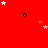 Red background with scattered black circles and white/pink stars, one gray rectangle in bottom-right corner.
