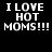 Four display the text "I LOVE HOT MOMS!!!" with varying background colors and pixelation effects