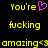 Yellow pixelated text on black background with pink heart symbol replacing apostrophe in 'You're' on left side.