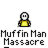 Animated contact sheet of a pixel art character named Muffin Man interacting with a yellow stick figure across multiple frames showing facial expressions and mouth animations.