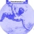 A pixelated blue and white circular icon with a stylized figure in mid-motion against a light background.