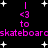 Black background with white star shapes and pink text repeating 'to <3 to' above 'skateboardskateboards' and 'skateboardskateboards' below.