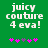 Green background with white pixelated text 'juicy couture 4 eva!' and five pink/purple star icons below, showing animation changes in star positions.