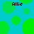 A static image with a cyan background and scattered green circles, featuring the text 'Allie' in black pixelated font at four corners.