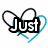 Animated icon with black text 'Just Keep Holdin On' over interlocking heart outlines in cyan and dark gray on white background.