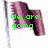 A flag with purple and pink stripes displays green pixelated text across four , showing sequential text changes and a grayed-out section
