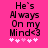 Pink background with black text reading "He's Always On my Mind<3" and five white heart symbols below, showing animation where the third heart changes from white to light pink.