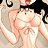 A 48x48 pixel animated buddy icon featuring a cartoon pinup character with exaggerated breasts and black hair, paired with green text reading "Original Icons .com" on a dark background.