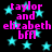 Black background with cyan stars and pink text reading "taylor and elizabeth bff" in pixelated font.