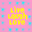 A static image with a pink background featuring light blue star-like patterns and four identical yellow text blocks reading "Live Laugh Love" arranged in a