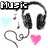 Pixelated icon with headphones, musical notes, hearts, and text elements showing animation changes.