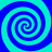 Four identical blue and cyan spiral patterns arranged in a on a solid background