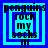 Four identical blue and cyan pixelated display text "penguins rock my socks!!!" with a central square changing from solid to hollow