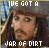 Pixelated image of a person with long hair and hat, text "I'VE GOT A JAR OF DIRT" in blocky font above and below the figure.