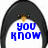 A pixelated penguin with black head and white body displays sequential blue text: 'you know', 'im a', 'sexy penguin!'