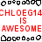 Red text on white background with black pixel art borders, repeating 'CHLOEG14 IS AWESOME' three times horizontally and vertically.