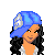 A static contact sheet of three pixel art frames showing a character with long dark hair wearing a blue cap, a white zip-up jacket, and blue jeans, accompanied by text about Ashton Kutcher's quote on female population breathing.