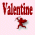 Red text and symbols on light pink background with gray section; 'Valentine' and 'HUGS' text above icons, 'BuJu' text below heart icon.