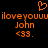 Pixelated orange text and symbols on black background: 'iloveyouuu' repeated, 'John' below, '<33.' with heart symbol above.