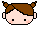 Pixel art head with brown hair in two buns, light skin, black eyes, pink cheeks, and a blue teardrop on the right cheek in the second frame.