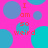A static image with a bright pink background featuring overlapping cyan and blue circles, with red text reading "I am so weird" repeated across the composition.
