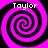 Four identical spiral patterns in bright pink and black with the word "Taylor" in white text at the top of each spiral.