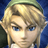 Pixelated static icon of a character with blonde hair, blue eyes, and pointed ears wearing a green cap against a dark blue background.