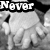 A grayscale animated icon shows a hand with fingers extended, displaying text that changes from 'Never Let' to 'Go.'