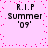 Pixelated text on a pink background with scattered pink dots, displaying 'R.I.P Summer '09' in four identical arrangements.