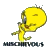 Pixelated yellow cartoon character running with a large speech bubble, below which is dark pixelated text on gray background.