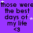 Purple background with repeated text 'those were the best days of my life <3' and white stars, some frames show star movement.