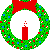 Three green wreaths with red bows and candles, each containing a gray circle on a gray background.