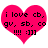 Two identical pink heart-shaped icons with black text reading "i love cb, gv, sb, co !!!! :]]]" on a white background.