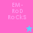 Pixelated text 'EM- RoD RoCks' on split pink and purple background with a blue star in top-right corner.