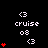Pixel art icon with white text 'cruise 08' and '<3', red hearts animating vertically on left side, black background.