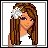 Pixel art contact sheet showing three frames of an animated buddy icon with a cartoon woman and text about Prince Carming.