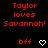 Red pixelated text on black background reads 'Taylor loves Savannah!' with 'bff' and heart symbols below, two identical frames side-by-side.