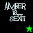 Four display pixelated text 'AMBER R. SEXTIII' with star symbols changing color and position across backgrounds