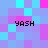 Pixelated of cyan, purple, and pink squares with four instances of the text 'YASH' in black block letters